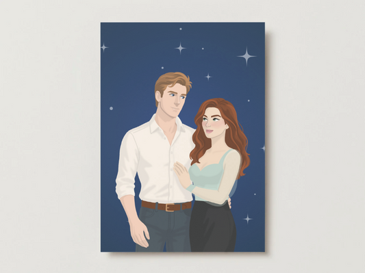 5x7 art print of a couple against a starry night sky on a blue background