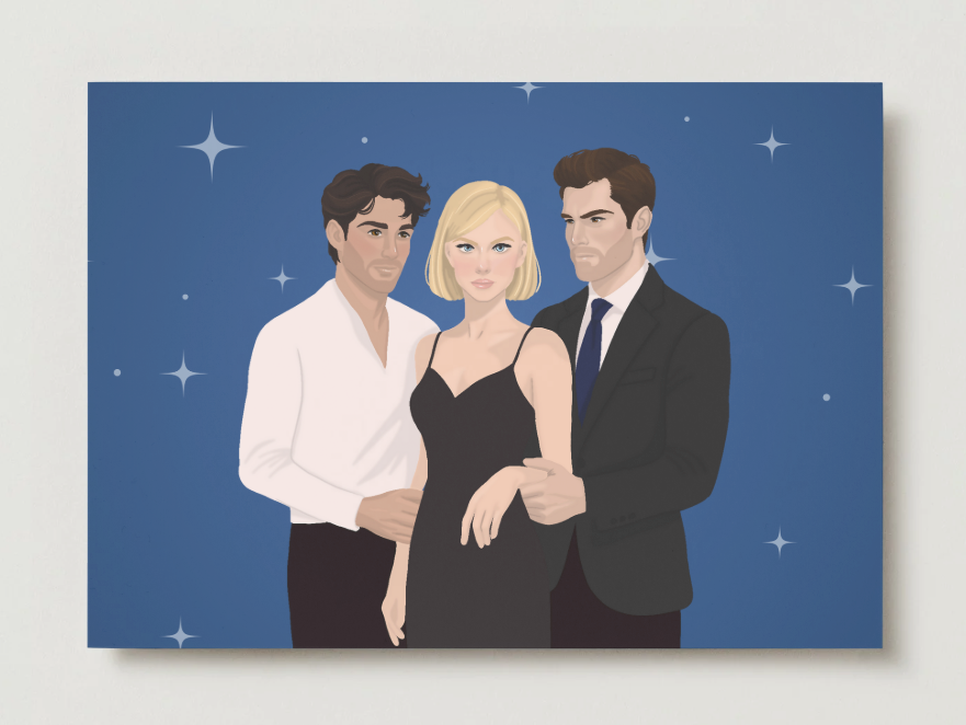 5x7 art print of three people against a starry night sky