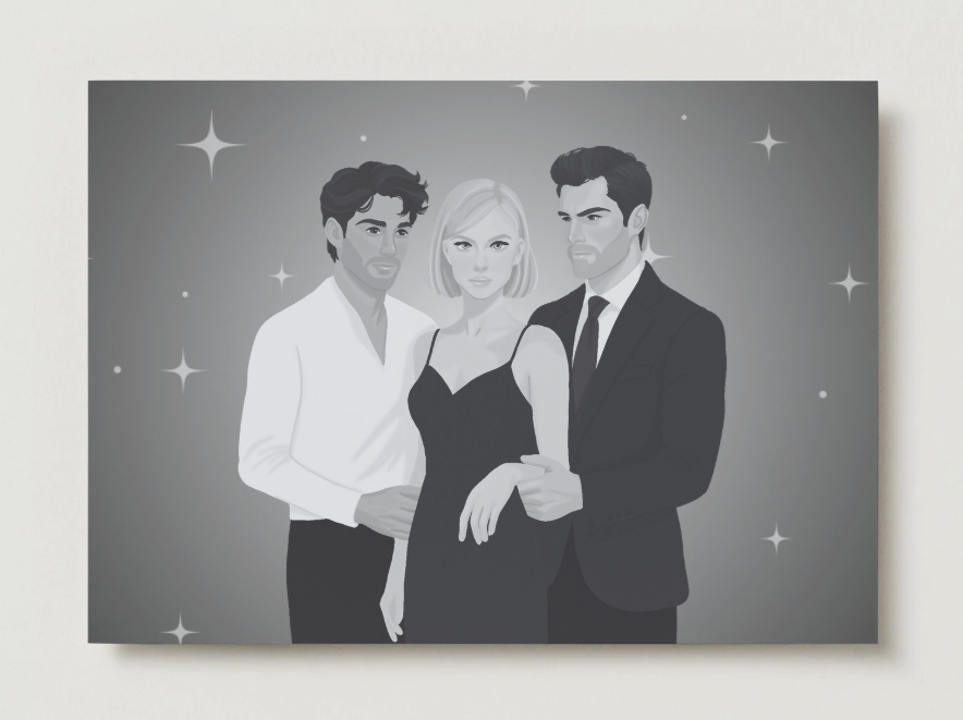 5x7 art print of three people in formal attire against a starry background